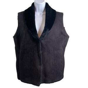 Vintage Lauren Women's Black Suede Faux Fur Vest Size M Old‎ Money Luxury Cozy